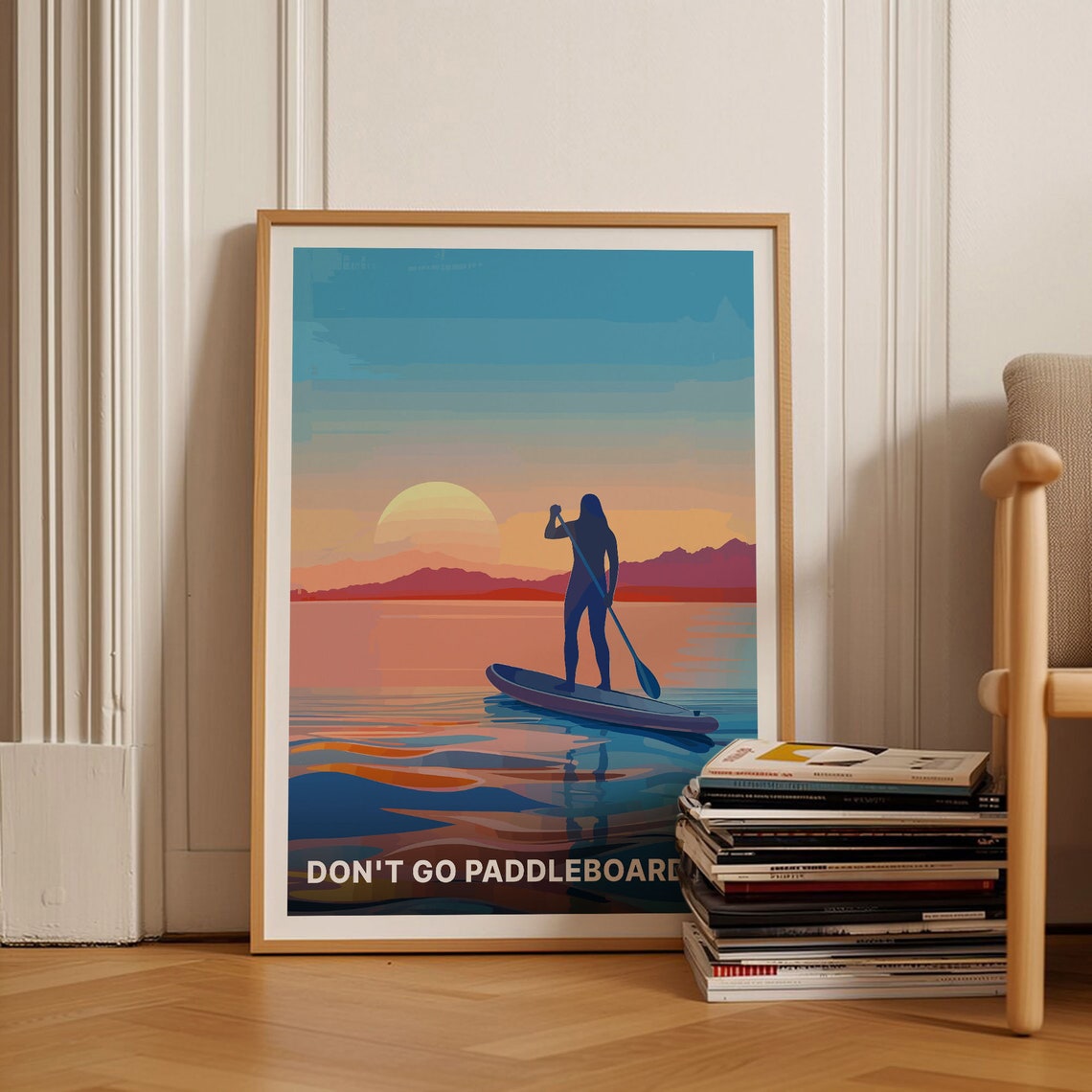 Sunset Paddleboarder Silhouette Watersport Quote Beach Art Poster