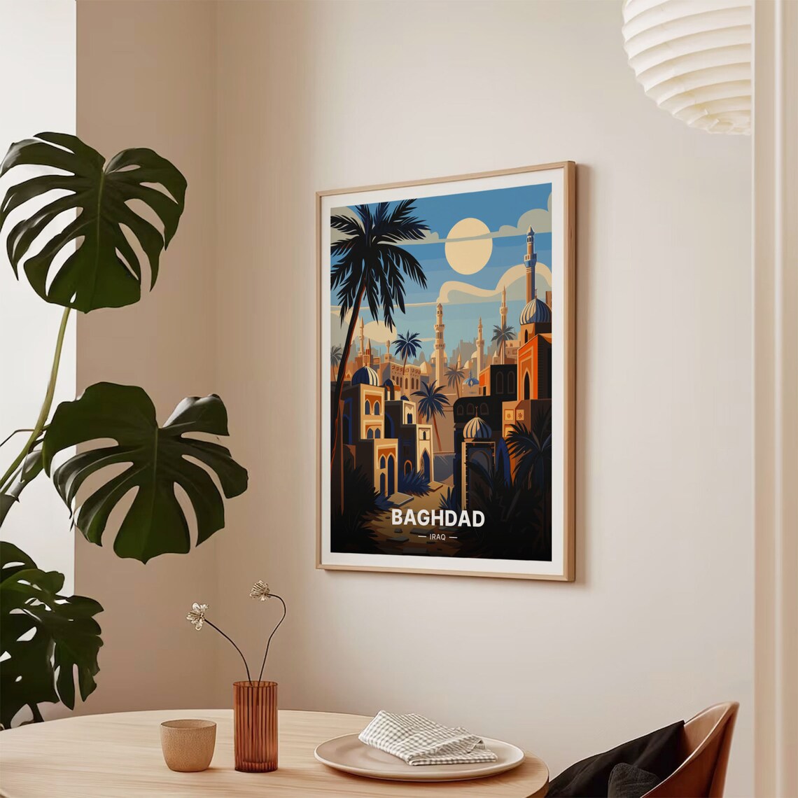 Baghdad Iraq Glowing Mosques Minarets Palms Sunset Travel Poster - Image 2