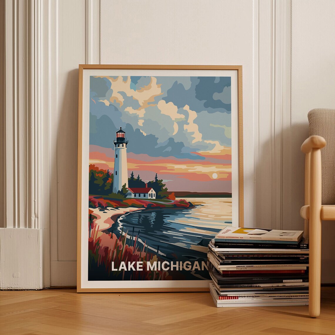 Lake Michigan Travel Poster, Scenic Wall Art Print