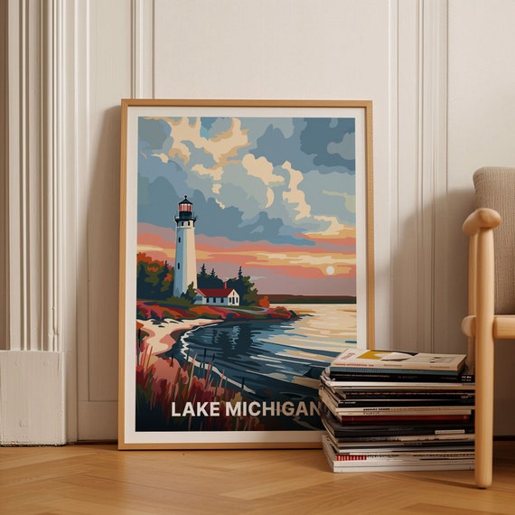 Lake Michigan Travel Poster, Scenic Wall Art Print
