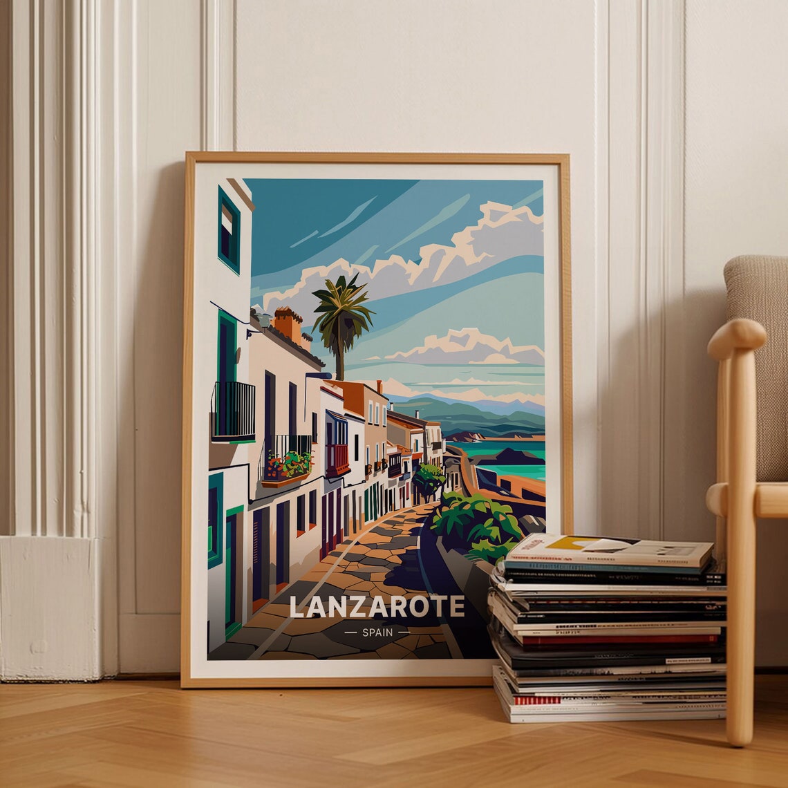 Lanzarote Spain Whitewashed Street Palm Trees Canary Island Poster