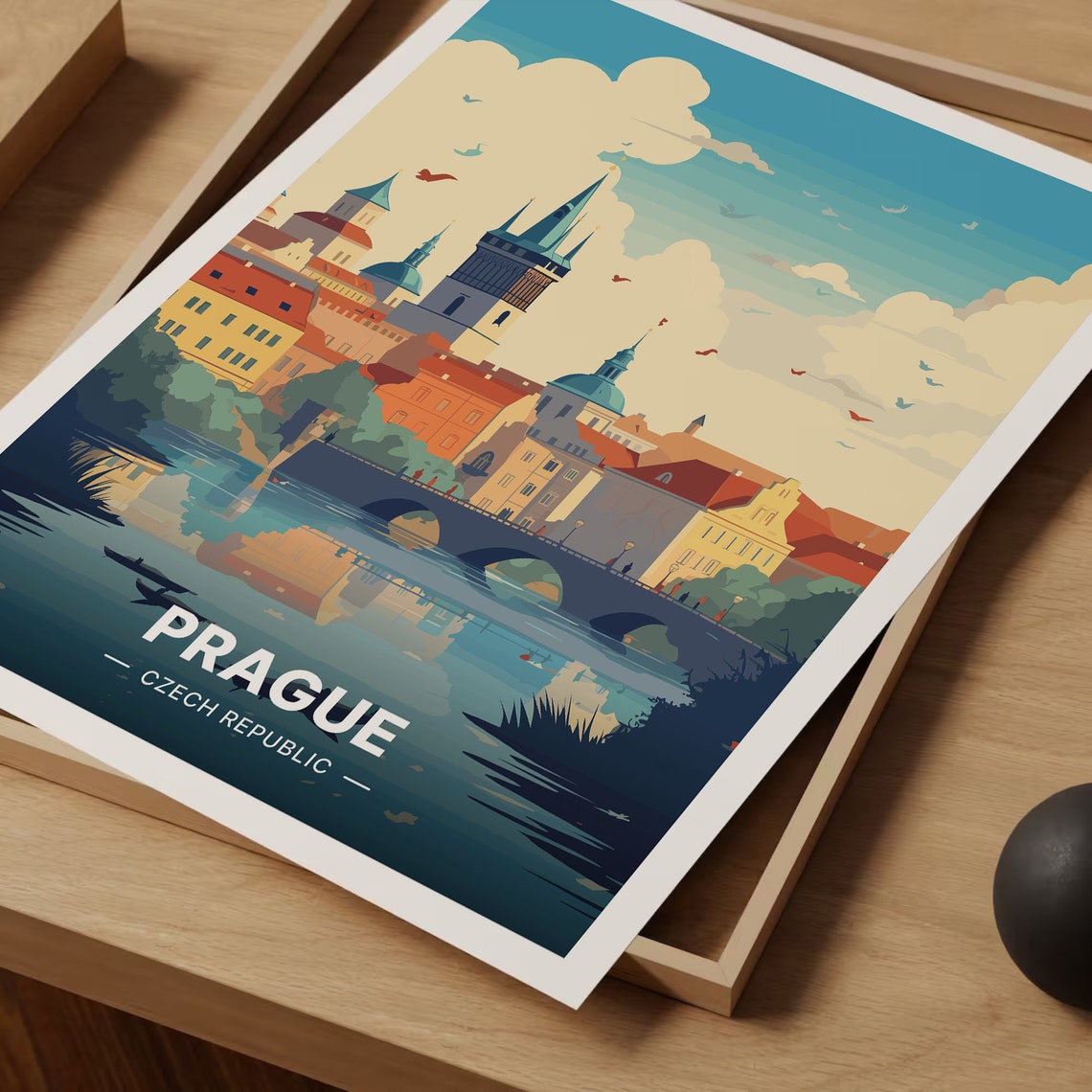 Prague Czech Republic Old Town Charles Bridge Vintage Travel Poster - Image 3