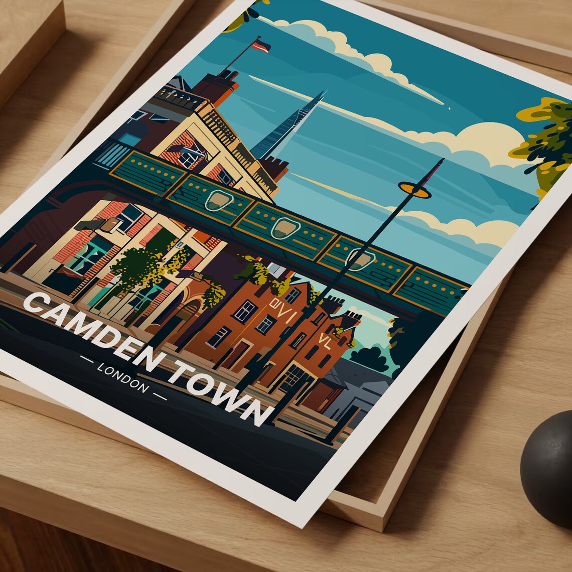 Camden Town London Railway Bridge Street Scene Travel Poster - Image 3