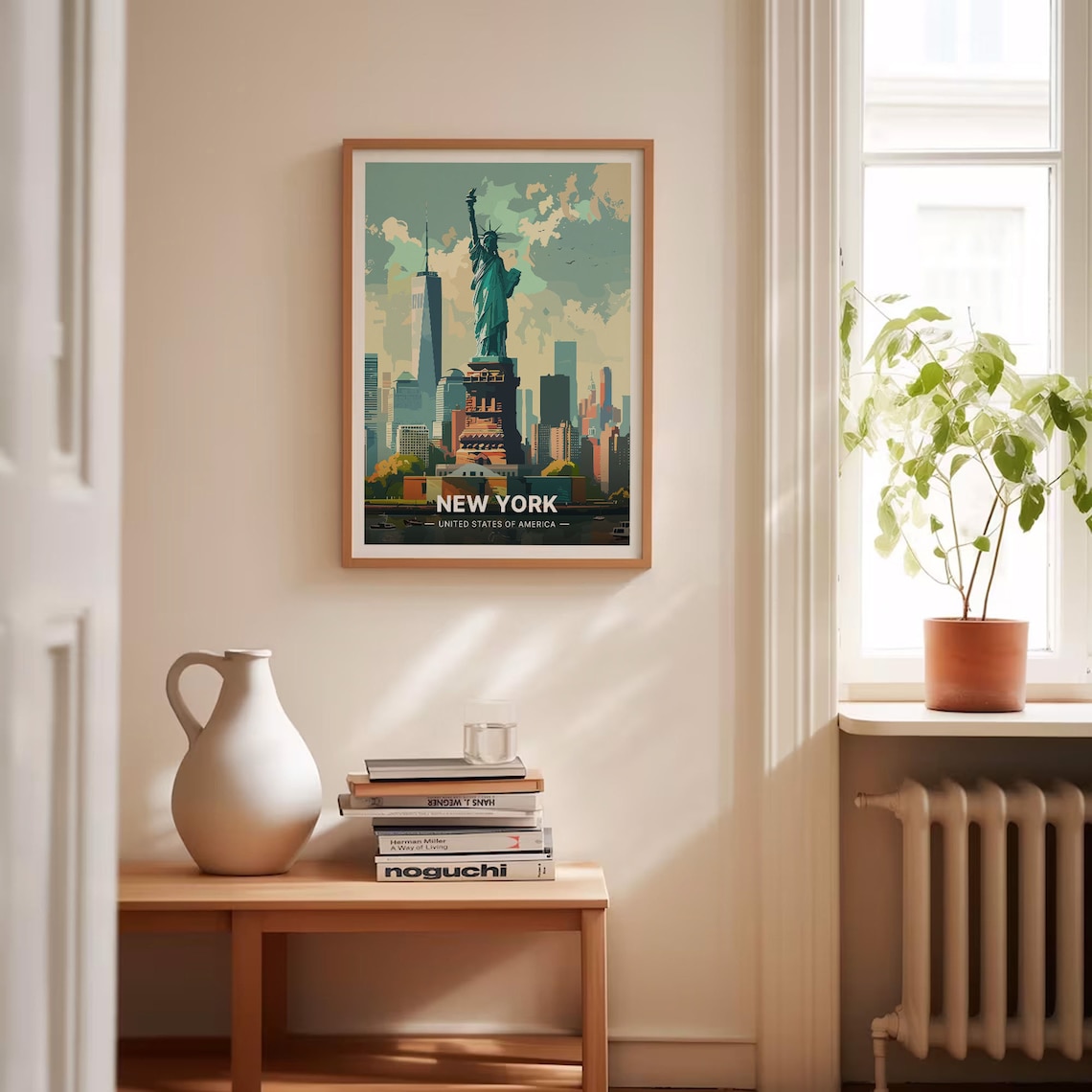 New York Statue of Liberty Manhattan Skyline Vintage Travel Poster - Image 4