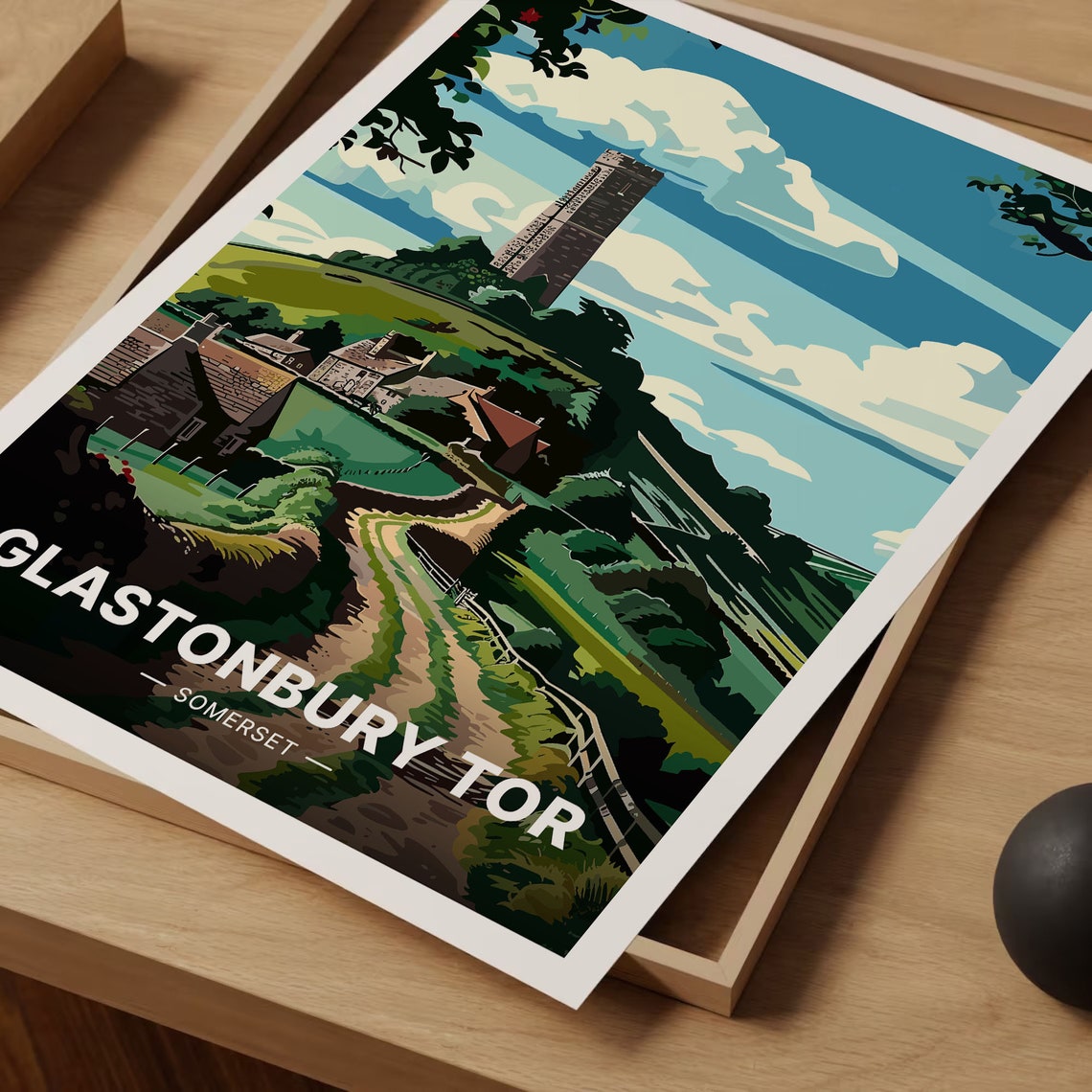 Glastonbury Tor Somerset England Green Hills Vintage Travel Poster - Image 3