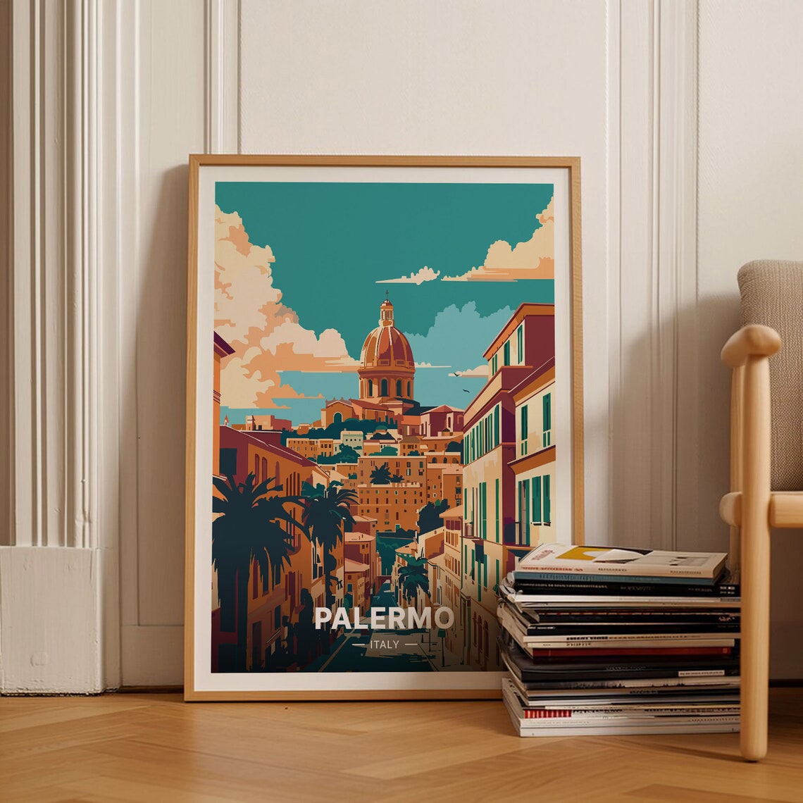 Palermo Italy Domed Cathedral Cityscape Sunset Travel Poster
