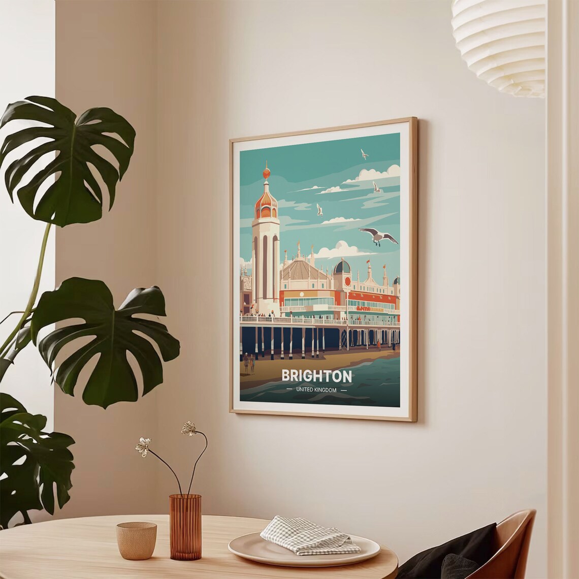Brighton UK Palace Pier Seagull Beach Vintage Retro Travel Poster - Image 2