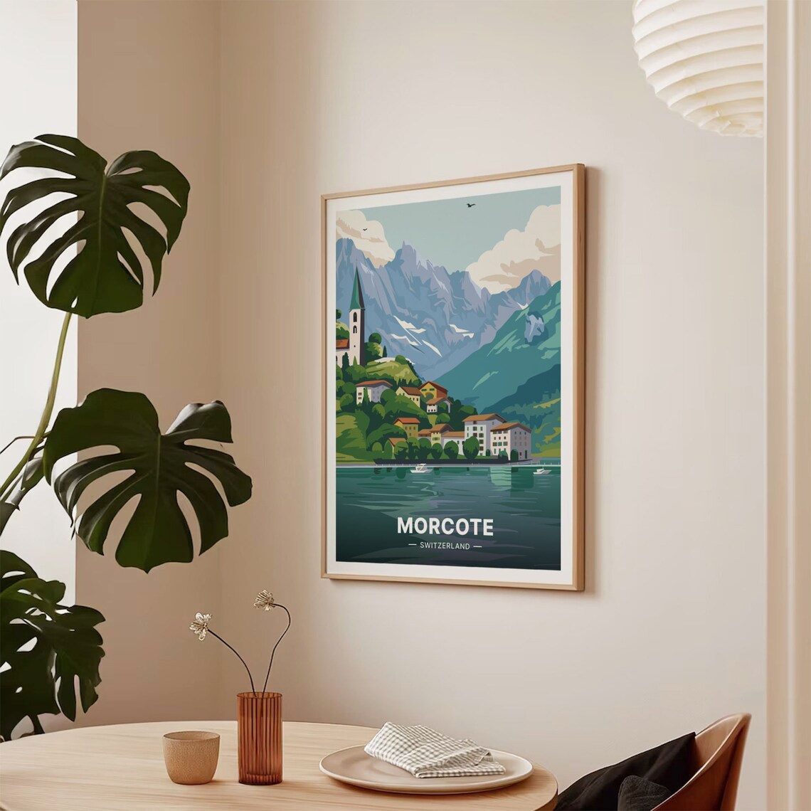Morcote Switzerland Lakeside Village Church Vintage Travel Poster - Image 2