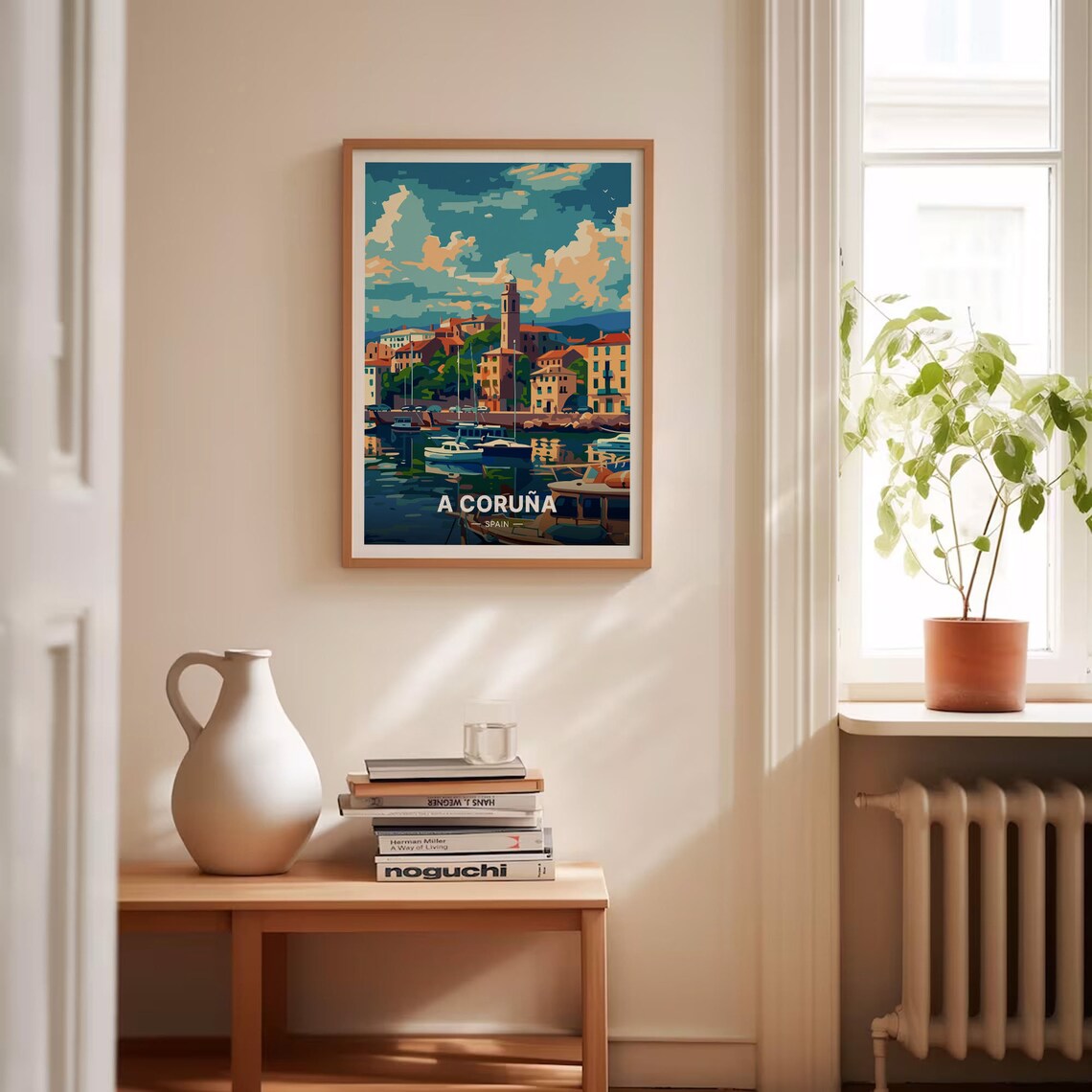 A Coruna Spain Harbor Boats Bell Tower Waterfront Travel Poster - Image 4