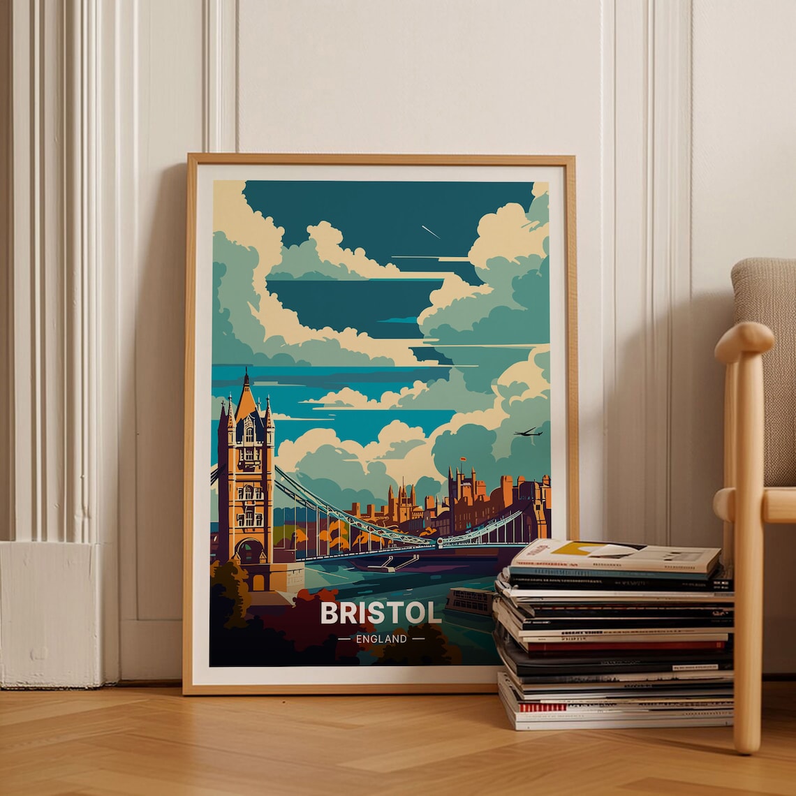 London Tower Bridge Travel Poster Vintage Thames River City Scene Art