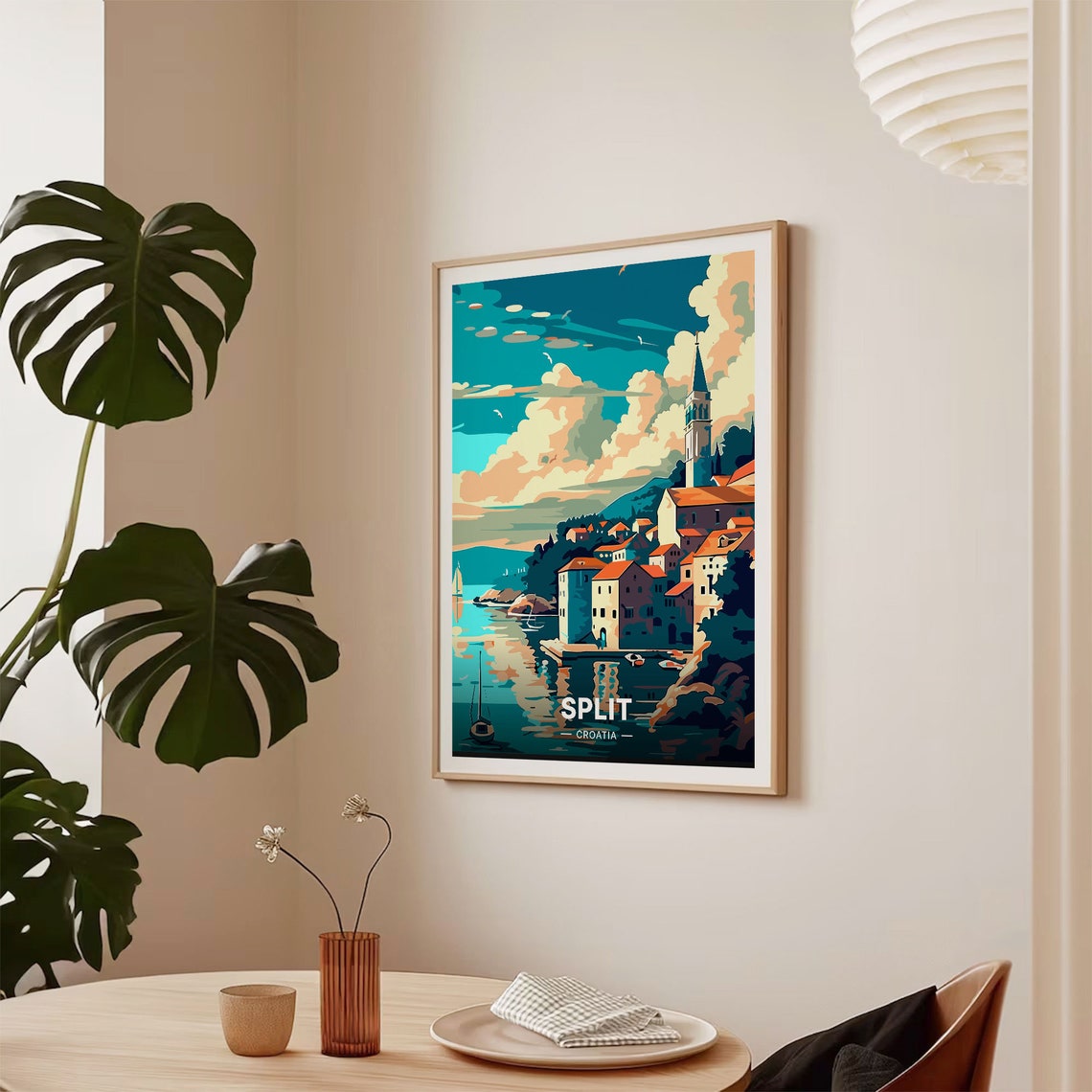 Split Croatia Old Town Harbor Golden Hour Retro Travel Poster - Image 2