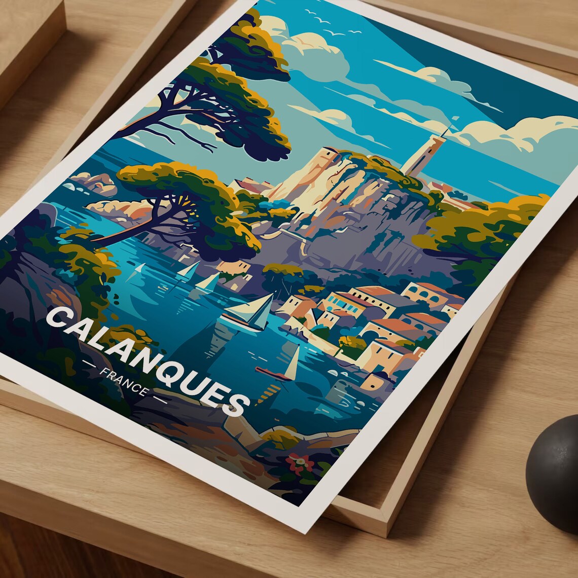 Calanques France Limestone Cliffs Lighthouse Sailboats Coastal Poster - Image 3