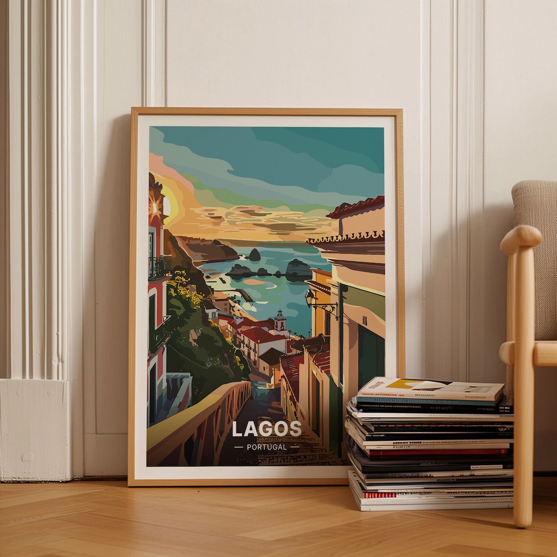 Lagos Portugal Vintage Travel Poster, Scenic City Illustration
