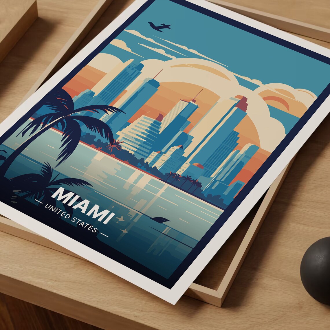 Miami United States Downtown Skyline Sunset Palm Cityscape Poster - Image 3