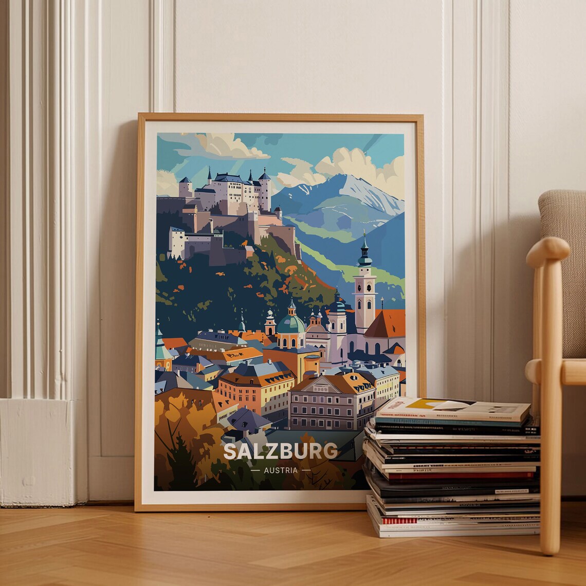 Salzburg Austria Travel Poster, Artistic Cityscape