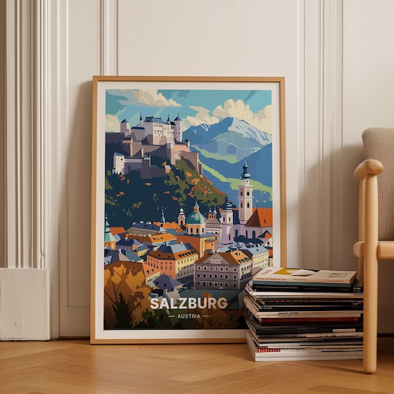 Salzburg Austria Travel Poster, Artistic Cityscape
