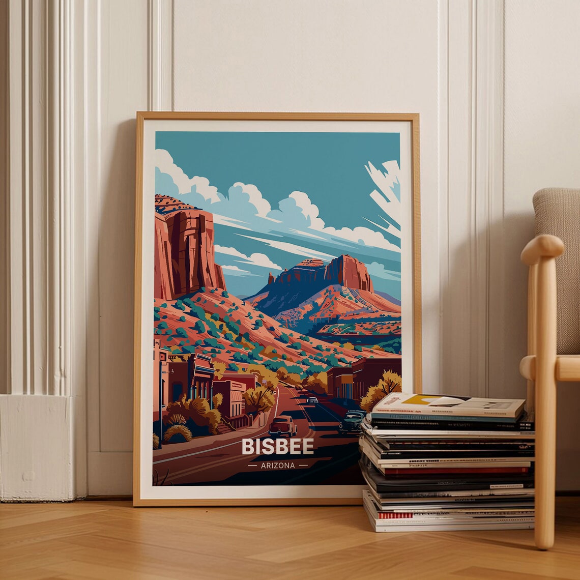 Bisbee Arizona Red Rock Hills Main Street Desert Town Travel Poster