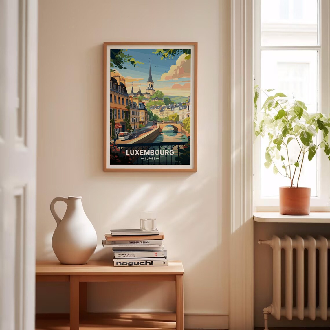 Luxembourg Europe Old Town Vintage Travel Poster Canal Bridge Church Spire - Image 4