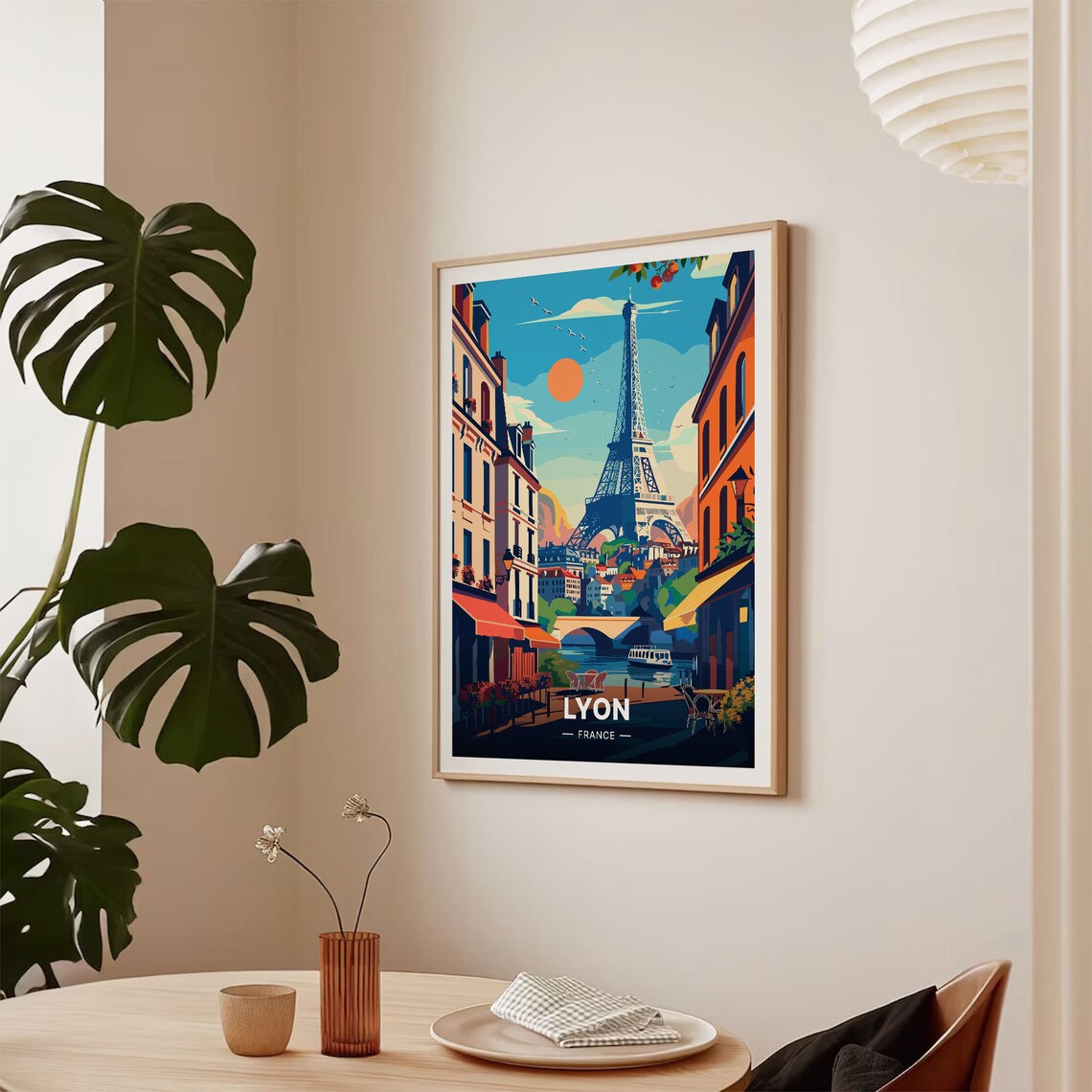 Lyon France Riverside Cafes Eiffel Tower Street Vintage Travel Poster - Image 2