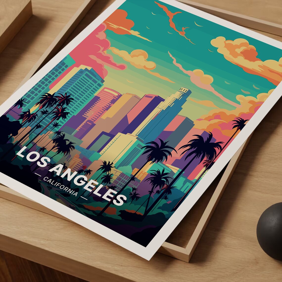 Los Angeles Retro Travel Poster, Mid-Century Cityscape - Image 3