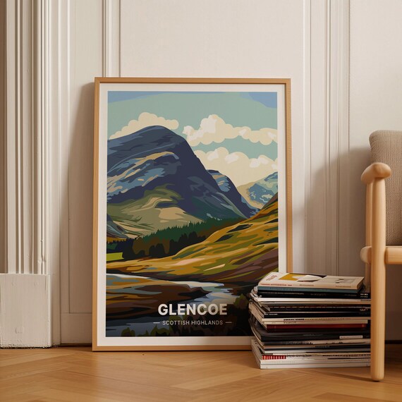 Glencoe Scottish Highlands Mountain Valley River Dramatic Travel Poster
