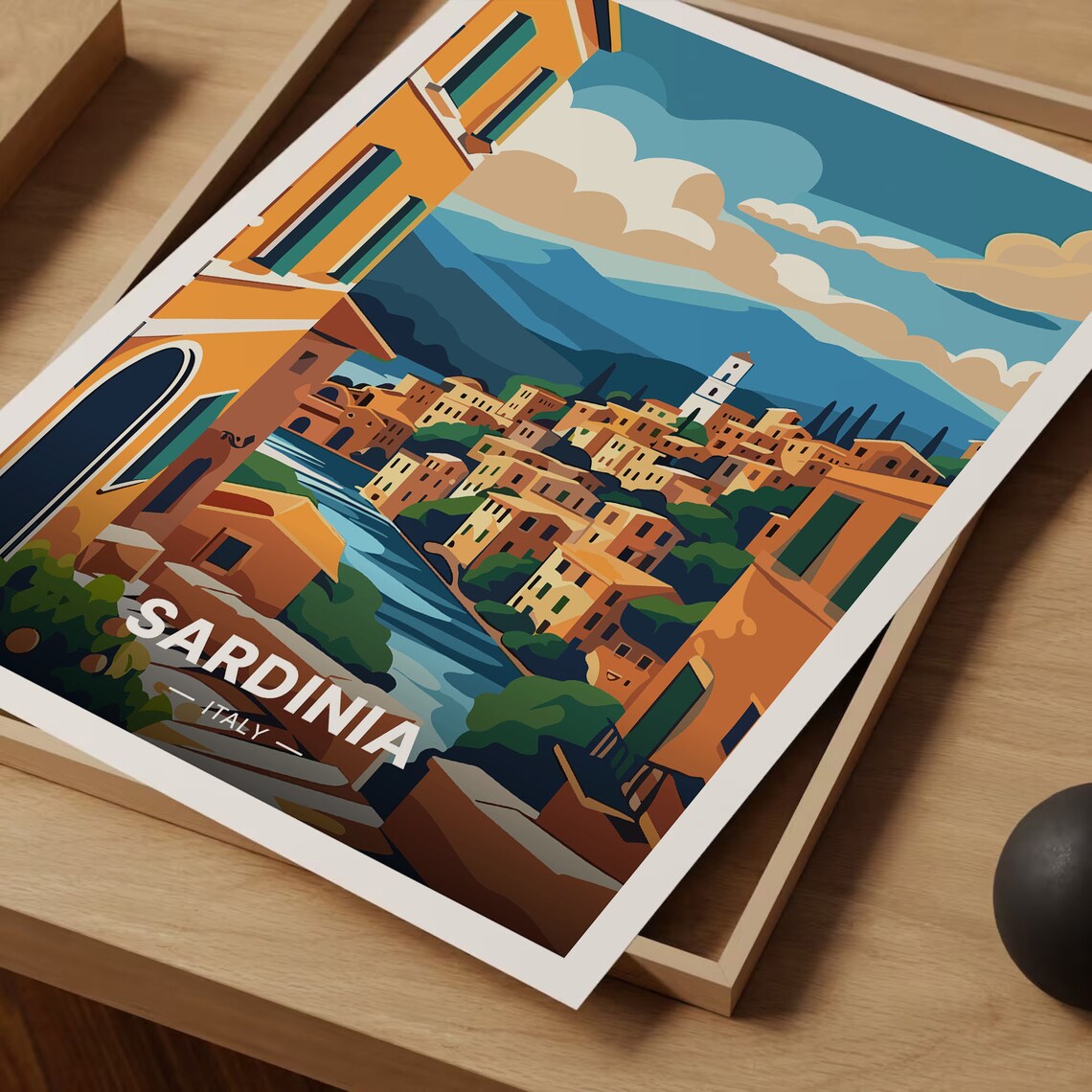 Sardinia Italy Mediterranean Scenic Hilltop Village Travel Poster - Image 3