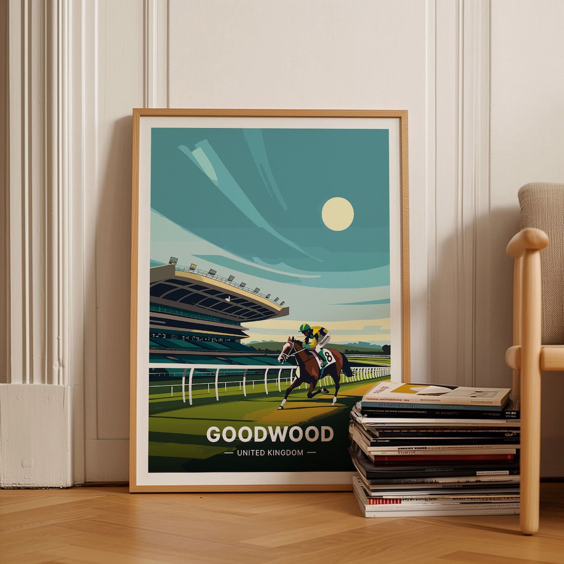 Goodwood Horse Racing Vintage Travel Poster Jockey Racecourse UK Art