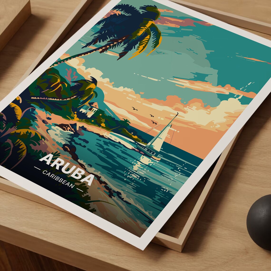 Aruba Travel Poster, Caribbean-Inspired Beach Scene - Image 3