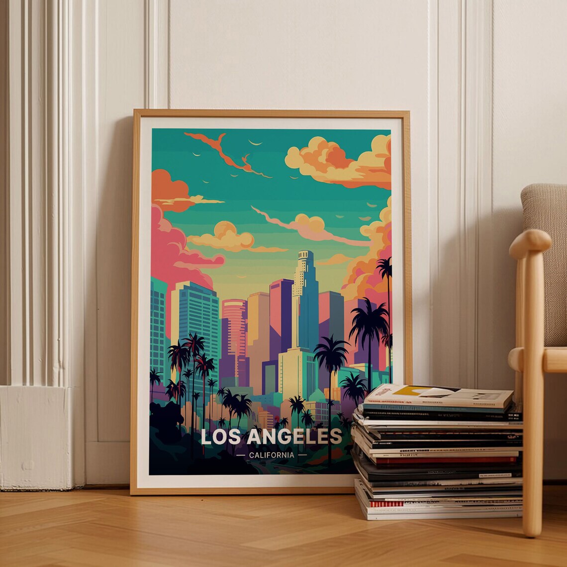 Los Angeles Retro Travel Poster, Mid-Century Cityscape