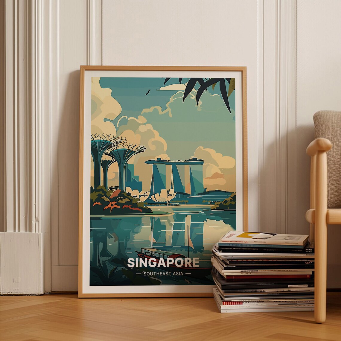 Singapore Skyline Minimalist Travel Poster, Southeast Asia