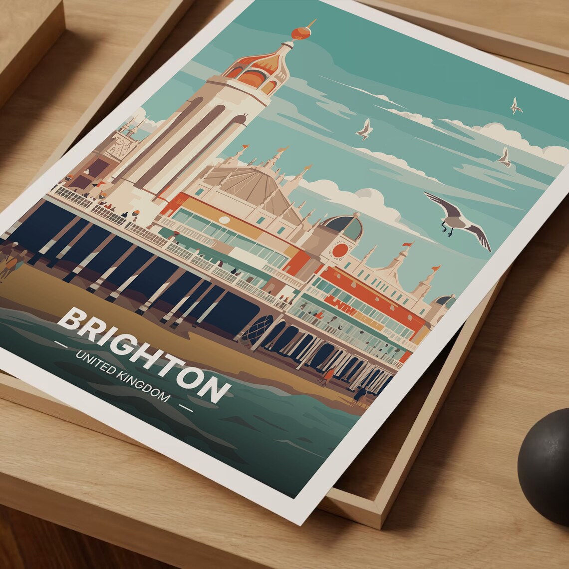 Brighton UK Palace Pier Seagull Beach Vintage Retro Travel Poster - Image 3