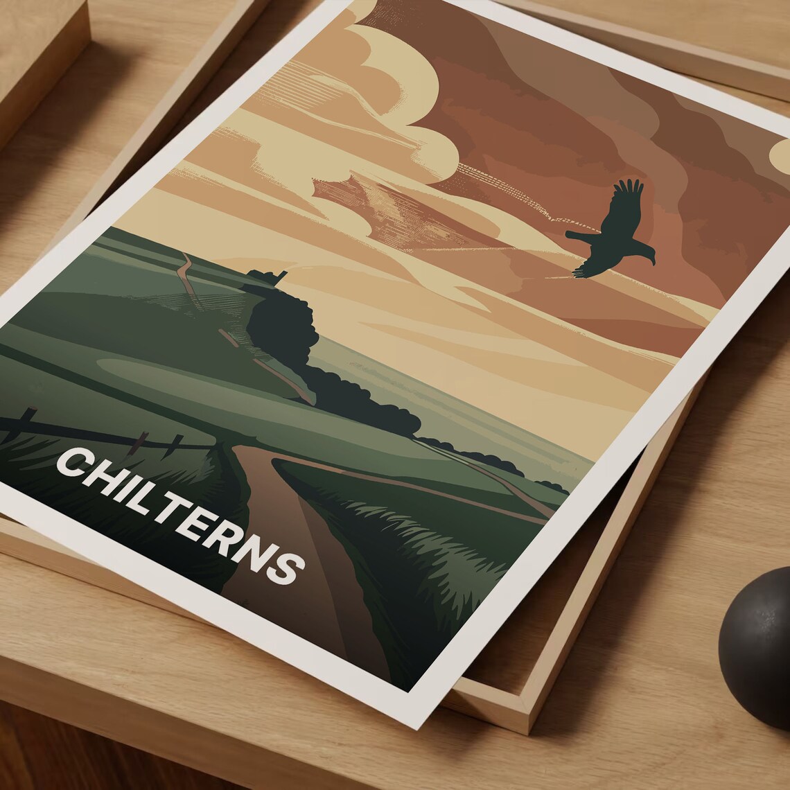 Chilterns Hills Countryside Red Kite Sunset Vintage Travel Poster - Image 3
