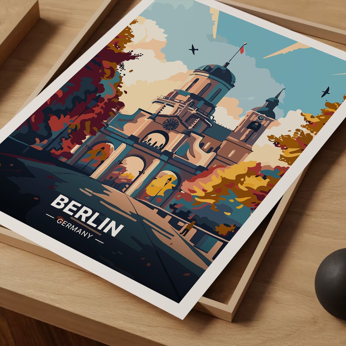 Berlin Germany Cityscape Domed Landmark Retro Travel Illustration Poster - Image 3