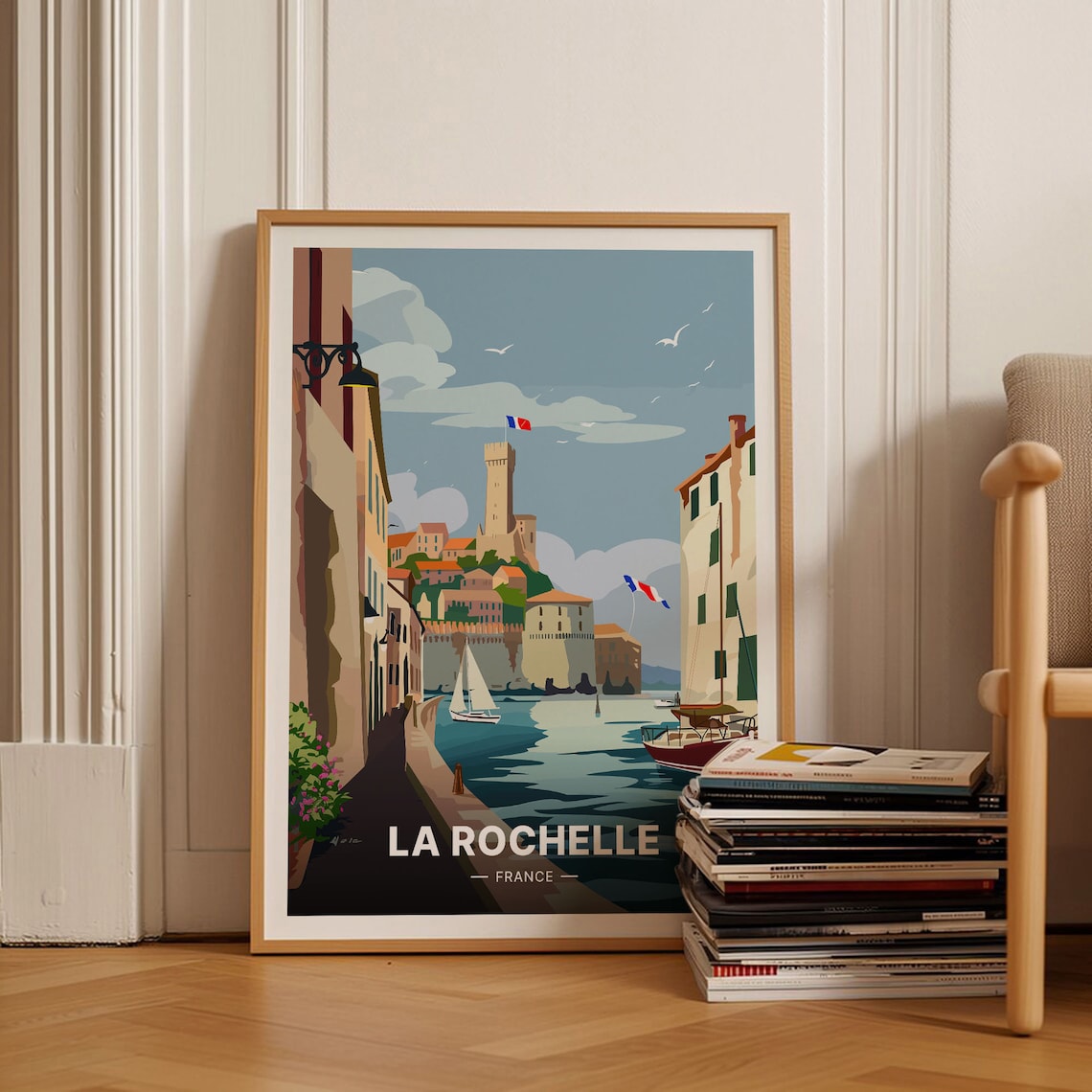 La Rochelle France Old Harbor Towers French Flags Travel Poster