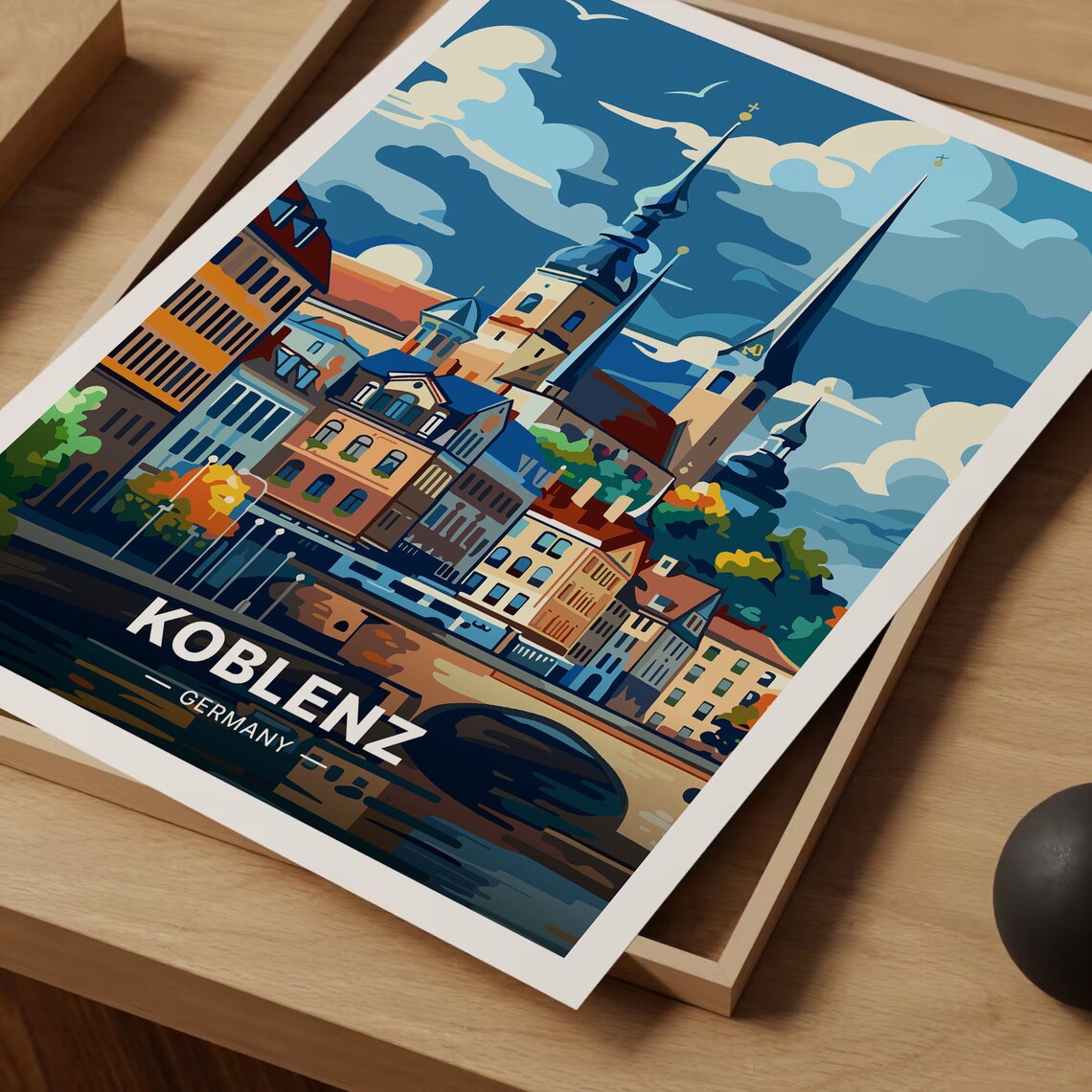 Koblenz Germany Travel Poster River City Spires Historic Skyline Art - Image 3