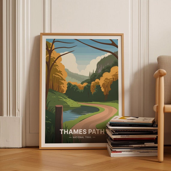 Thames Path National Trail Poster Scenic London River Walk Art Hiking Enthusiast Gift Richmond To Henley Wall Decor C20 1699