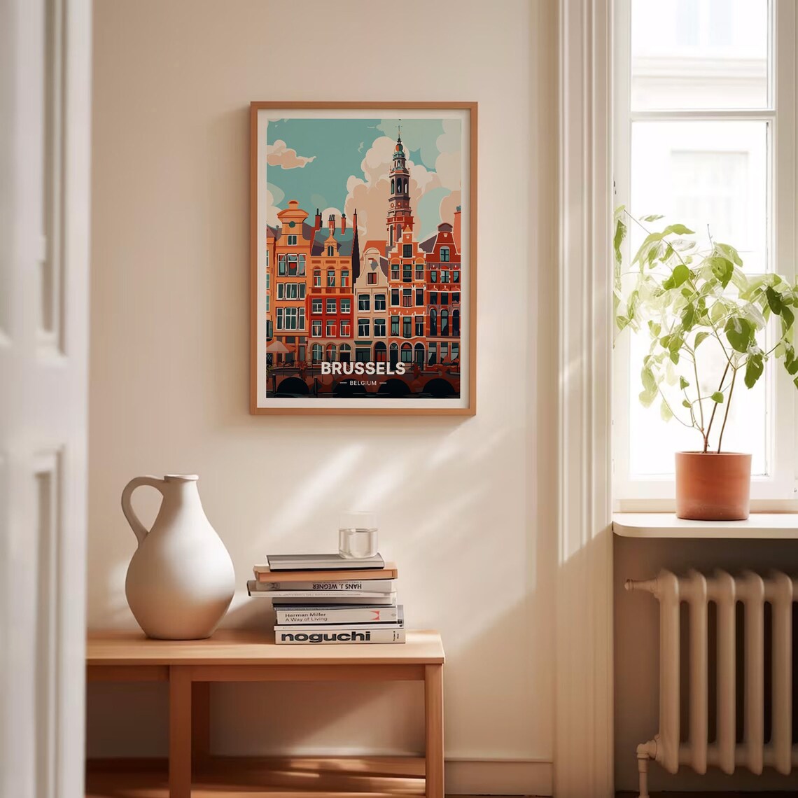 Brussels Belgium Historic Gabled Houses Church Tower Travel Poster - Image 4