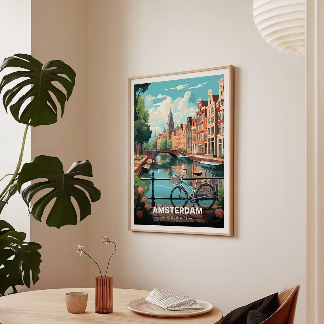 Amsterdam Canal Bicycle Gabled Houses Netherlands Travel Poster - Image 2