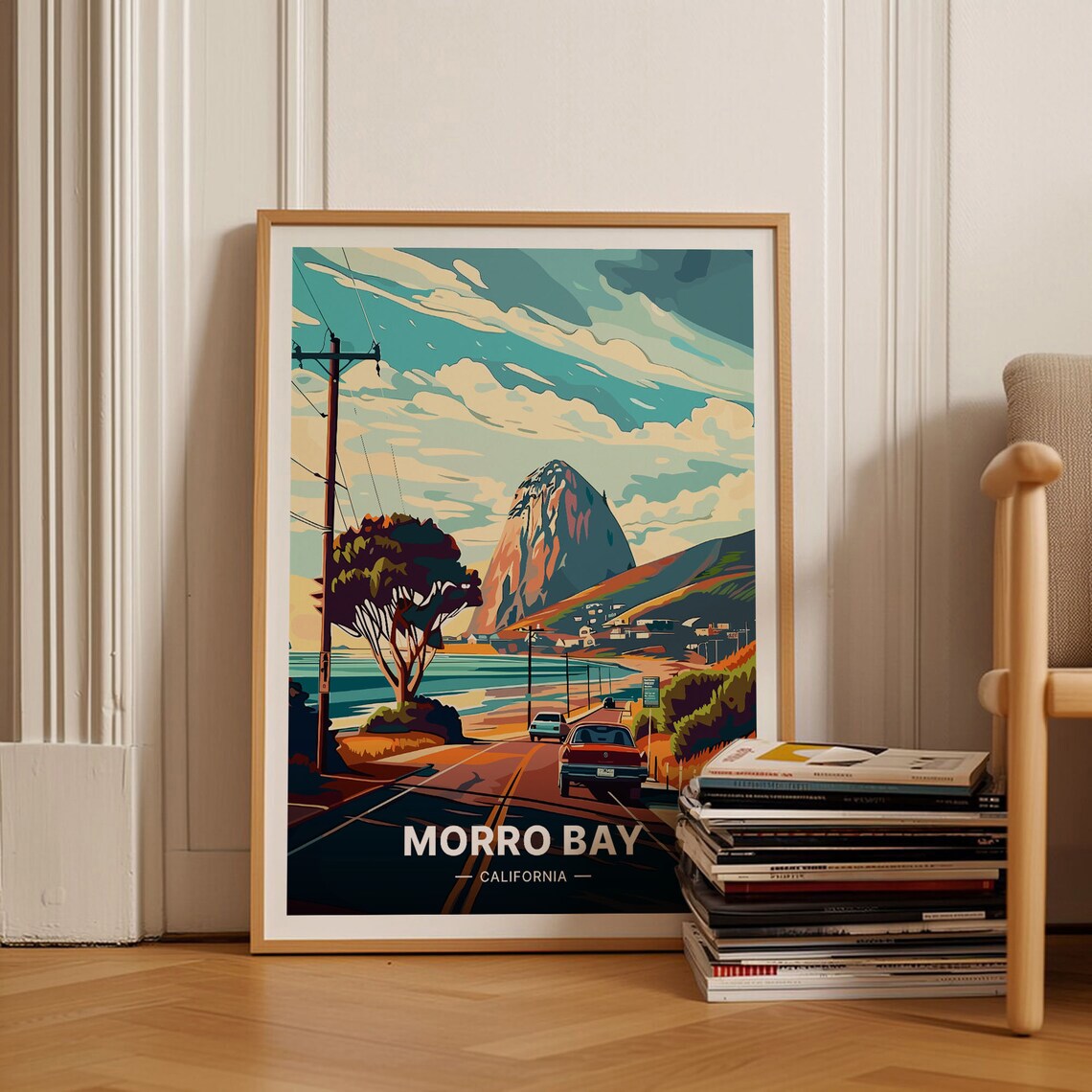 Morro Bay Travel Poster, California Coastal Landscape