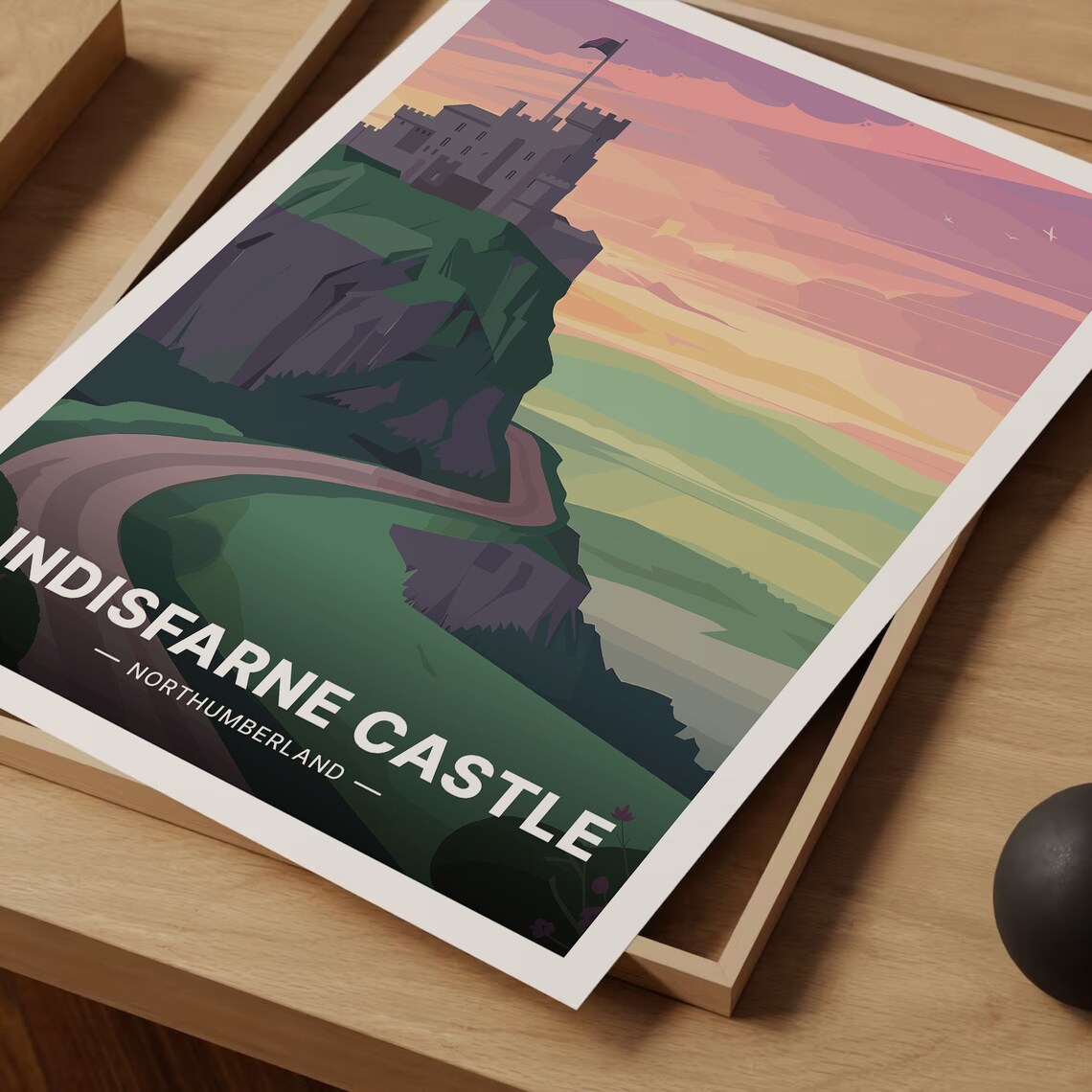 Lindisfarne Castle Northumberland Sunset Hilltop Vintage Travel Poster - Image 3