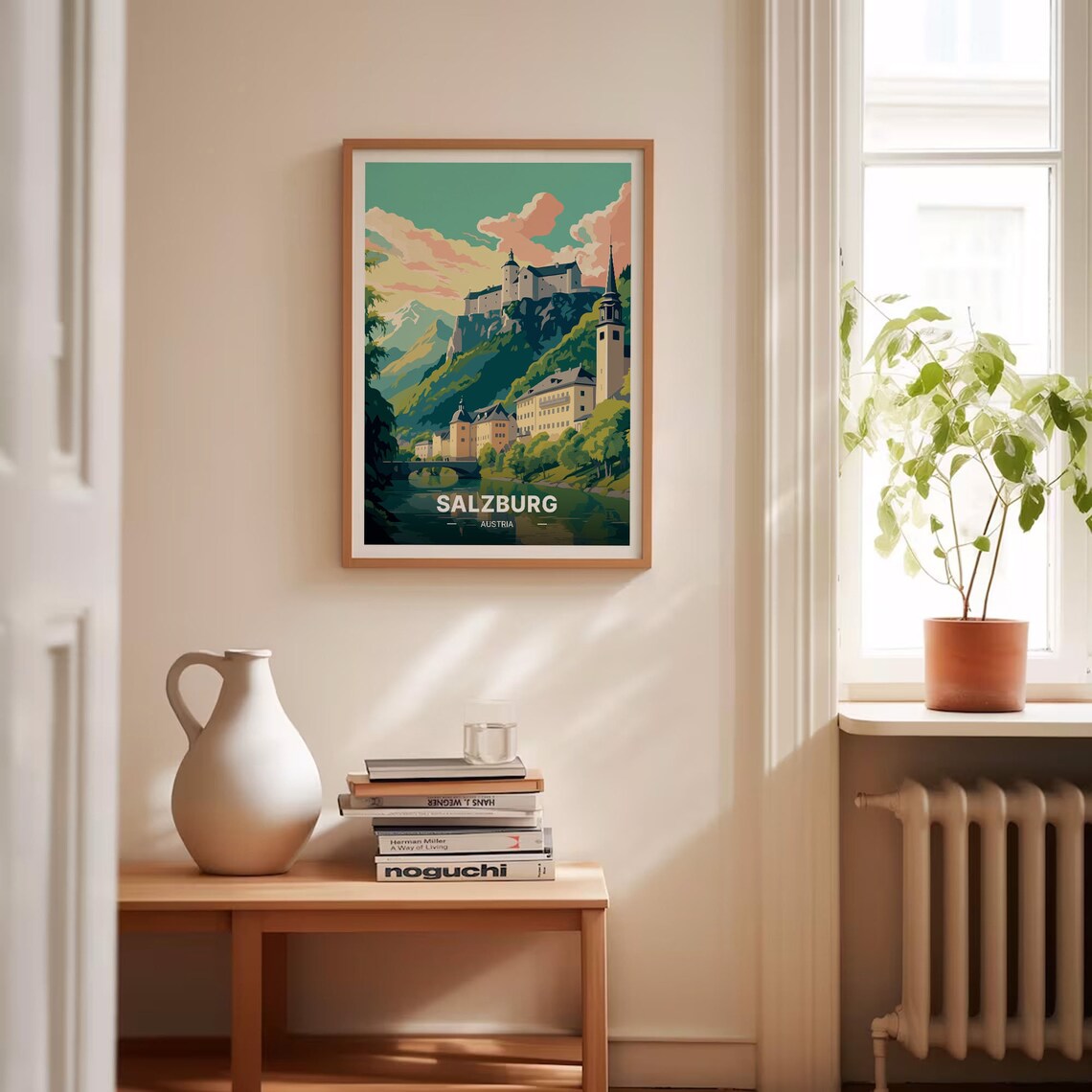 Salzburg Austria Hilltop Fortress Old Town River View Travel Poster - Image 4