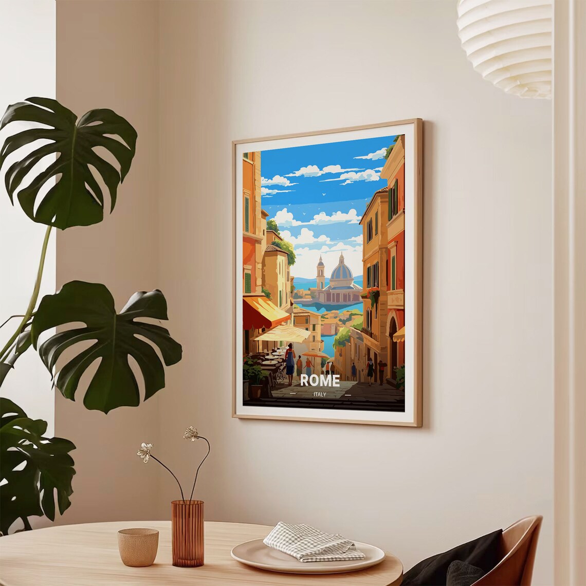 Rome Italy Cafe Street Domed Church Retro Vintage Travel Poster - Image 2