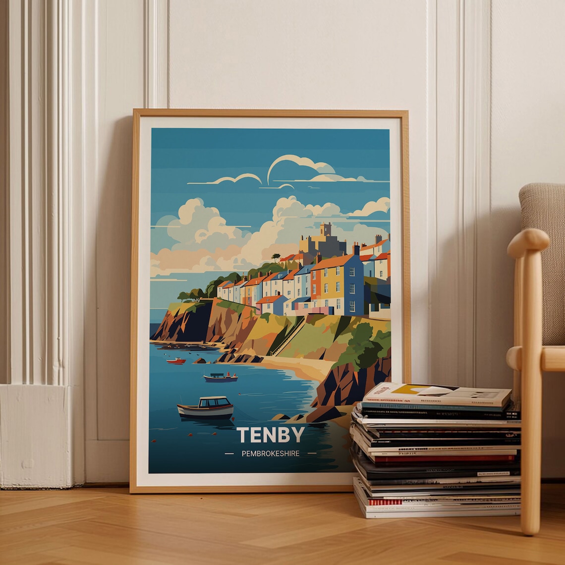 Tenby Pembrokeshire Wales Harbour Boats Cliff Town Houses Poster