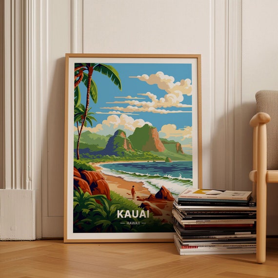 Kauai Travel Poster, Tropical Hawaii Home Decor