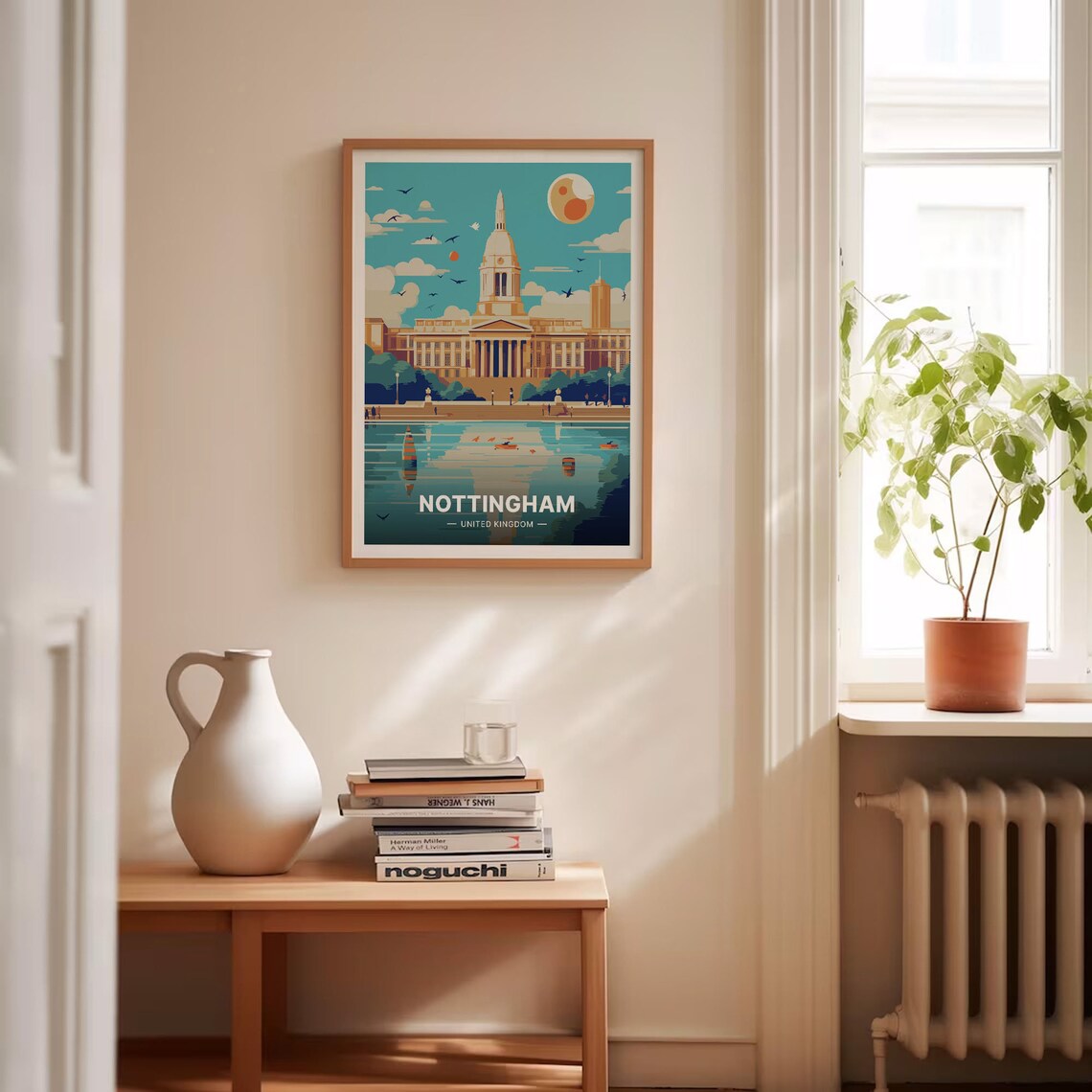 Nottingham UK Domed Council House Lake Rowboats Travel Poster - Image 4