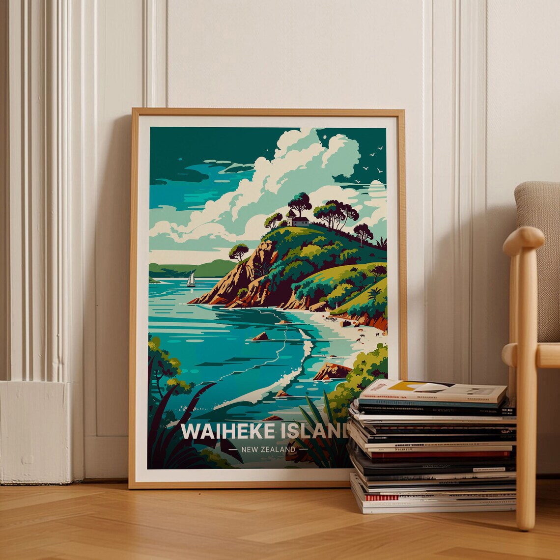 Waiheke Island Travel Poster, New Zealand Art Print