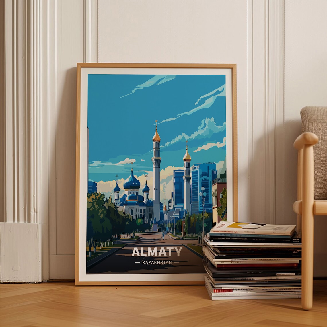 Almaty Kazakhstan City Skyline Blue Domes Travel Art Decor Poster