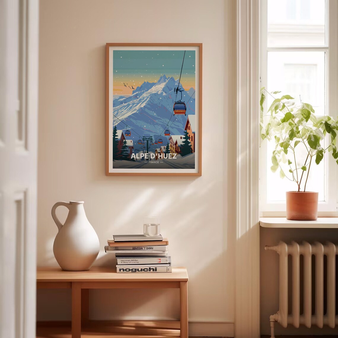 Alpe dHuez France Vintage Travel Poster Ski Resort Gondola Winter Art - Image 4