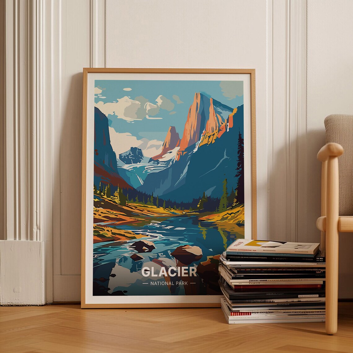 Glacier National Park Travel Poster, Scenic Landscape
