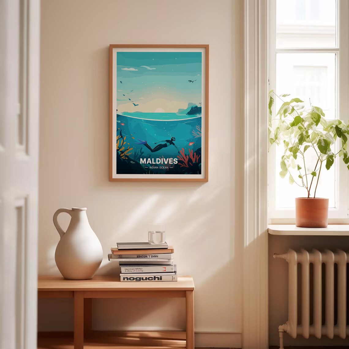 Maldives Indian Ocean Snorkeling Coral Sunset Vintage Travel Poster - Image 4